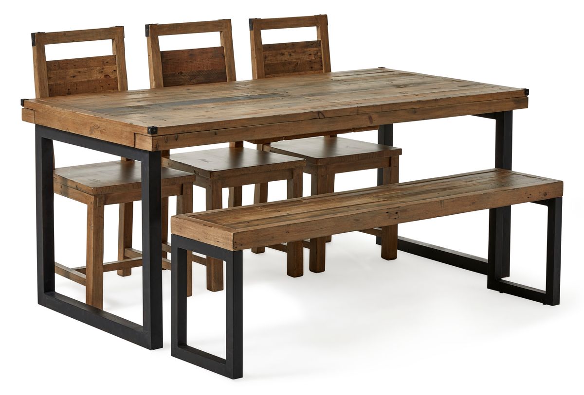 Woodenforge Matgrupp med 3 stolar och 1 bänk Woodenforge