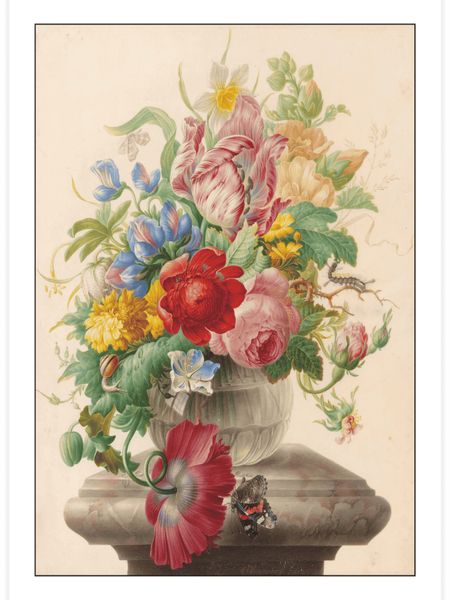 Flowers in a Glass Vase with a Butterfly Poster